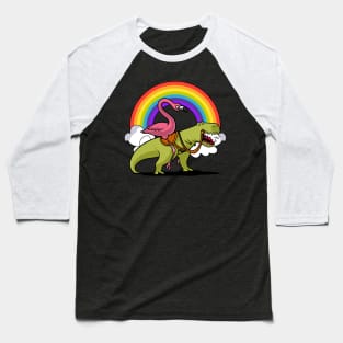 Flamingo Bird Riding T-Rex Dinosaur Baseball T-Shirt